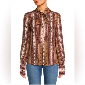 New Veronica Beard Elaine Tie-Neck Floral Print Blouse